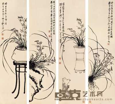 斯道卿 兰花 四屏 152×40cm×4